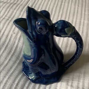 Vintage Blue Frog Ceramic Pitcher